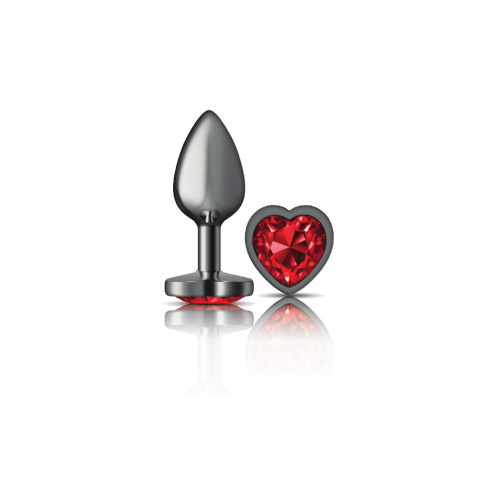 Cheeky Charms-Gunmetal Metal Butt Plug- Heart-Dark Red-Small  2