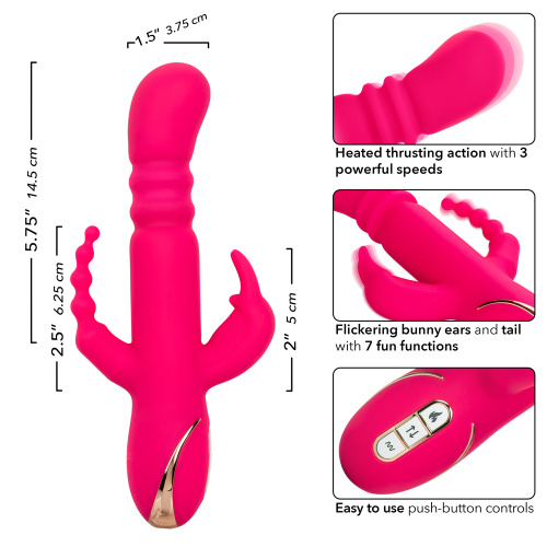 Jack Rabbit Signature Heated Silicone Triple  Fantasy Rabbit - Pink  4