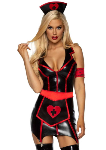 Naughty Nurse Costume - Medium - Black/red  2