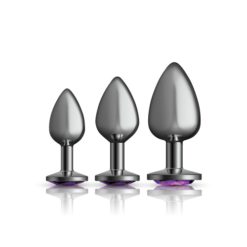 Purple Round Gem Anal Trainer Kit - Gunmetal  5