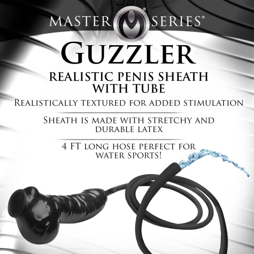 Guzzler Realistic Penis Sheath With Tube - Black  2