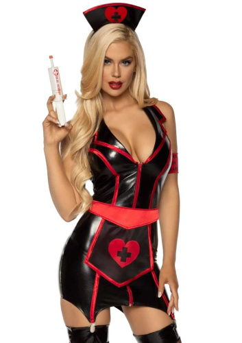 Naughty Nurse Costume - Medium - Black/red  3