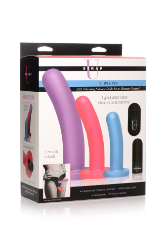 Triple Peg 28x Vibrating Silicone Dildo Set With Remote  5