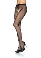 Sheer Crotchless Pantyhose - Queen Size - Black