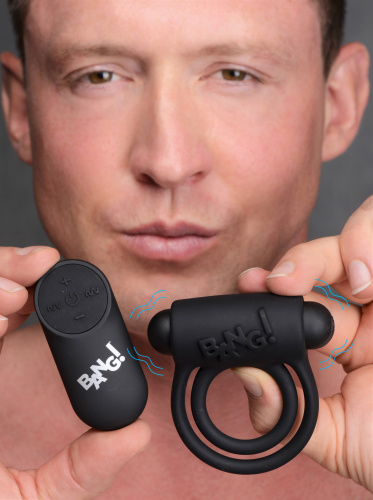 Bang - Silicone Cock Ring and Bullet With Remote Control - Black  4