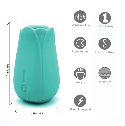 Tulip Pro 15-Function Suction Vibe With Wireless  Charging - Teal Blue  3