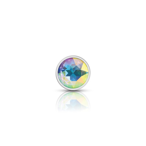 Clear Iridescent Round Gem Silver Metal Plug - Sm  4