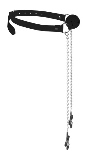 Breathable Ball Gag With Nipple Clamps - Black  3
