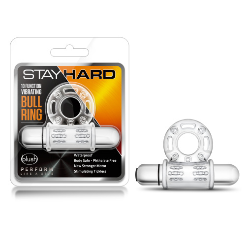 Stay Hard 10 Function Vibrating Bull Ring - Clear  2