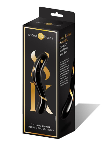 Secret Kisses - 7 Inch Handblown Double Ended Dildo - Black  2