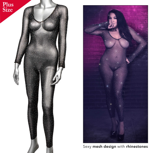 Radiance Crotchless Full Body Suit - Queen - Black  5