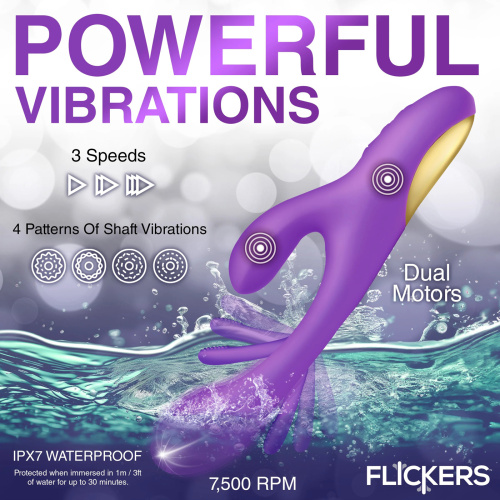 Tri-Flick Flicking Silicone Rabbit Vibrator -  Purple  5