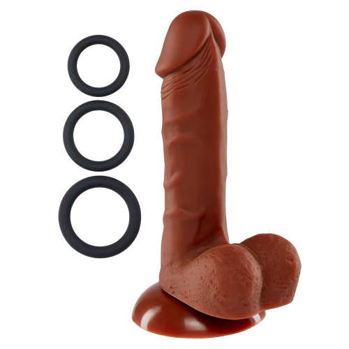 Pro Sensual Premium Silicone 6 Inch Dong With 3  Cockrings - Brown  2