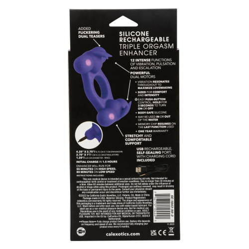 Silicone Rechargeable Triple Orgasm Enhancer - Purple  2