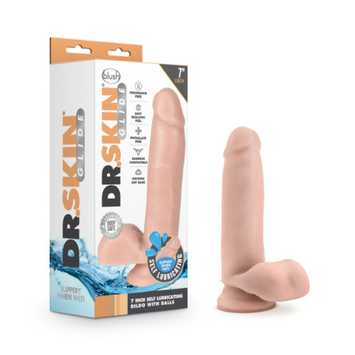 Dr. Skin Glide - 7 Inch Self Lubricating Dildo  With Balls - Vanilla  5