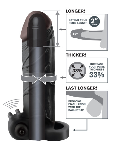 Fantasy X-Tensions Vibrating Real Feel 2-Inch  Extension - Black  2