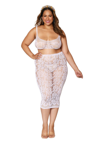 Bralette and Slip Skirt - Queen Size - White  2