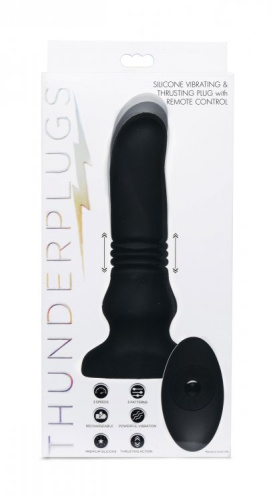 Thunder Plugs Silicone Vibrating and Thrusting Plug - Black  3