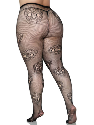 Lace Skulls Fishnet Tights - 1x/2x - Black  2