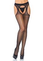 Spandex Sheer Scalloped Suspender Hose - One Size - Black
