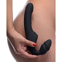 Slim Rider Ribbed Vibrating Silicone Strapless Strap-On