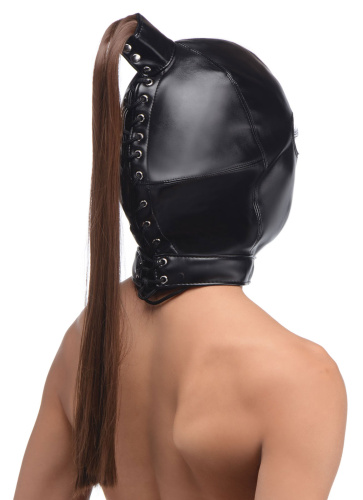 Ponytail Bondage Hood - Black  3