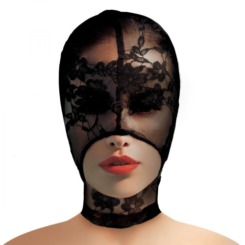 Lace Seduction Lace Bondage Hood - Black  2