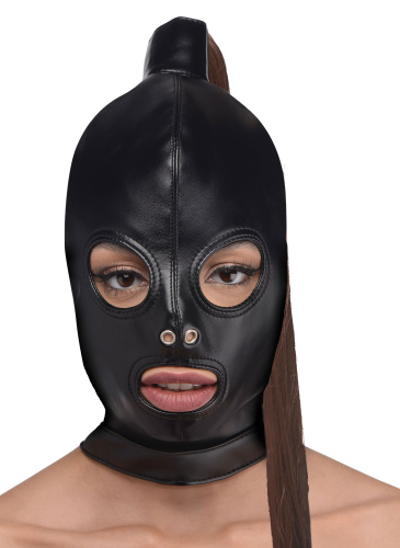 Ponytail Bondage Hood - Black  4