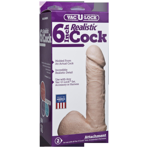 Vac-U-Lock 6 Inch Realistic Cock - White  3